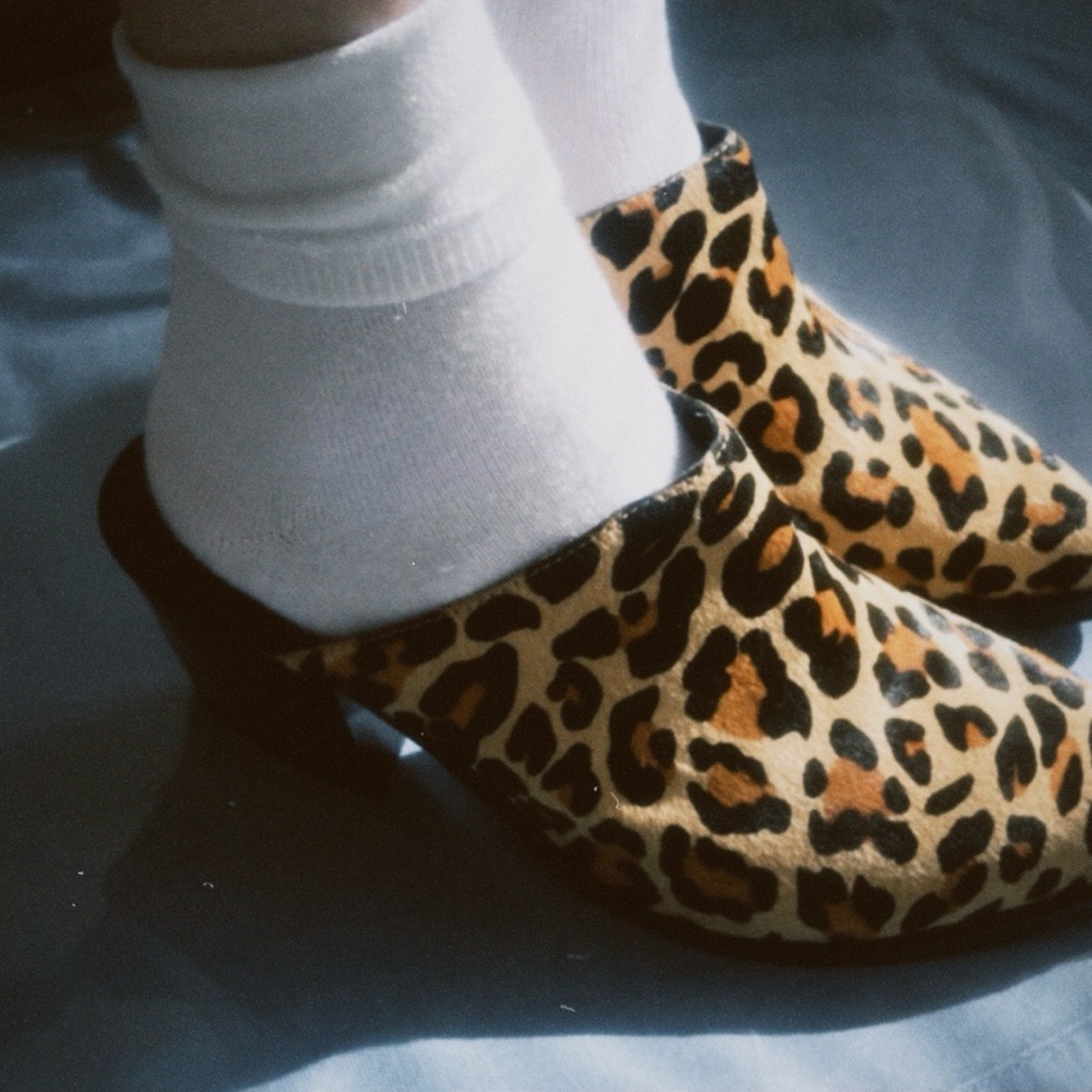 JEFFREY CAMPBELL leopard print heeled mules
